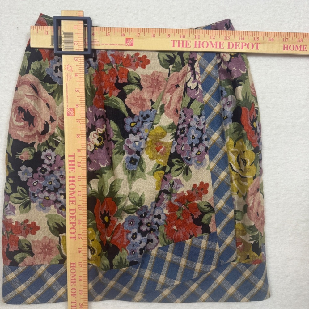 Anne Klein II Vintage Floral Linen Plaid Trim Faux Wrap Skirt Size 6 Multi-Color - Picture 4 of 8